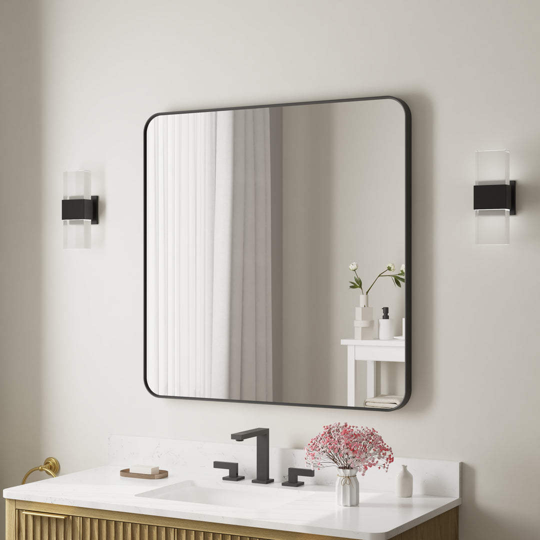 36-in W x 36-in H Black Rectangular Framed Bathroom Vanity Mirror