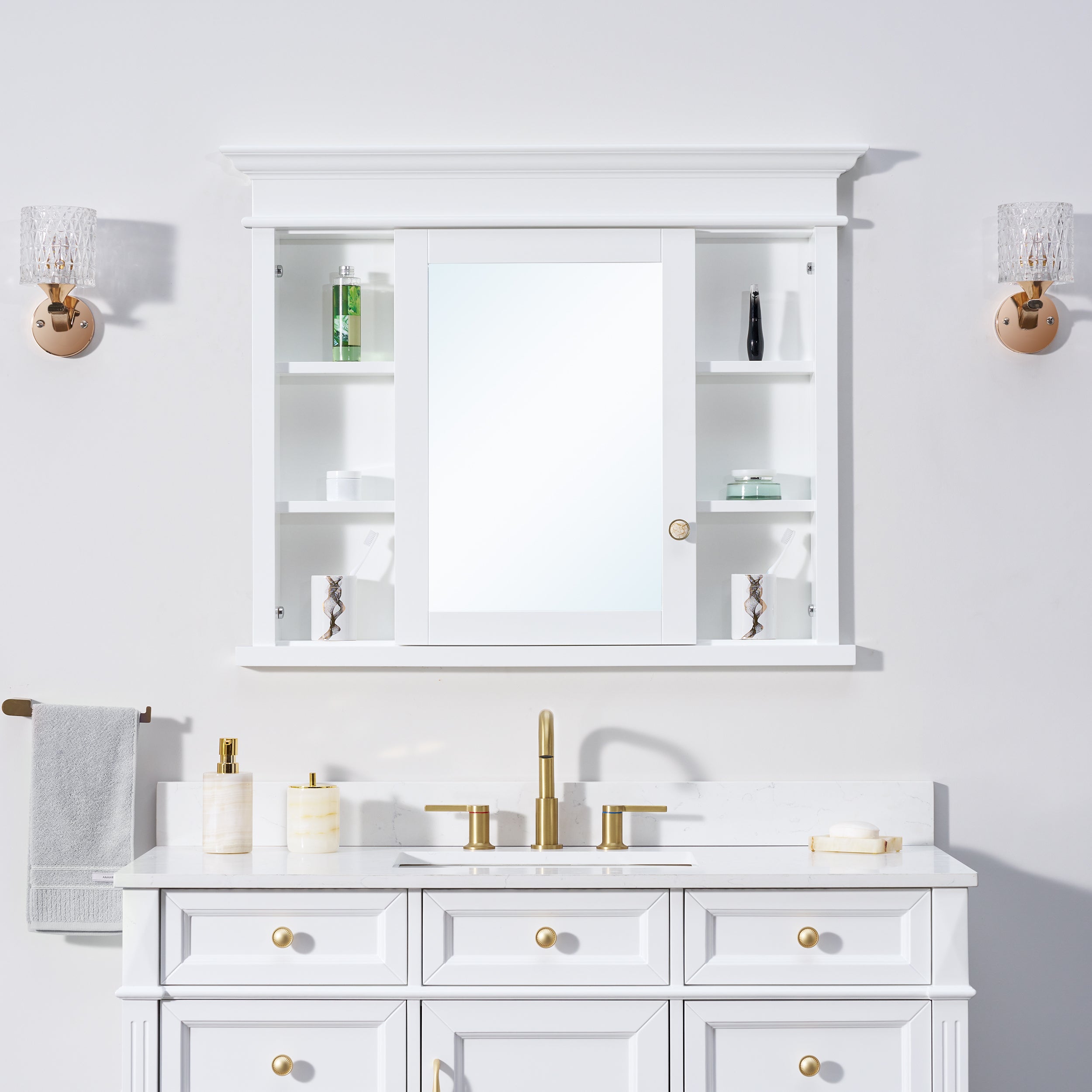 40 in.W x 32 in.H Recessed Bathroom Medicine Cabinet with Mirror in White