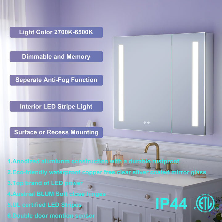 36 in. x 30 in. LED Lighted Surface/Recessed Mount Mirror Medicine Cabinet with Outlet