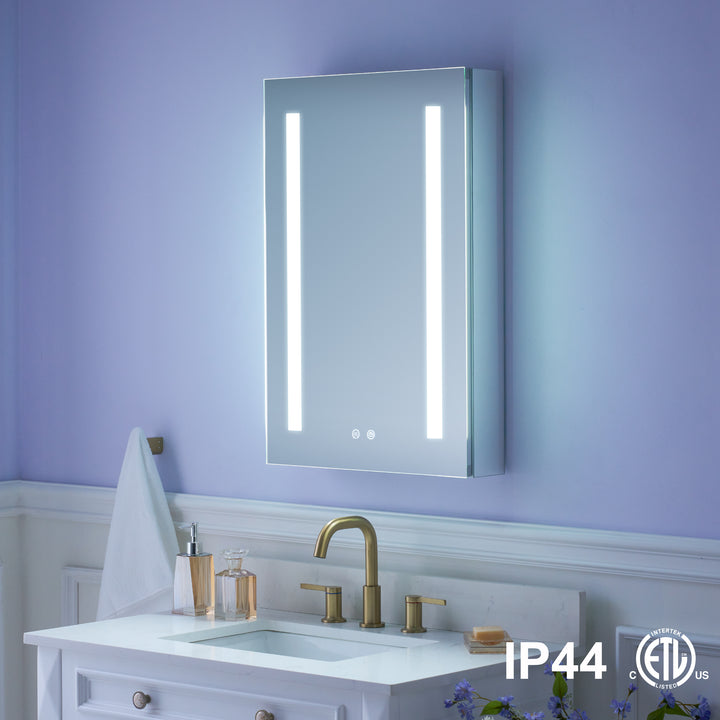 20 in. x 30 in. LED Lighted Surface/Recessed Mount Mirror Medicine Cabinet with Outlet Right Side