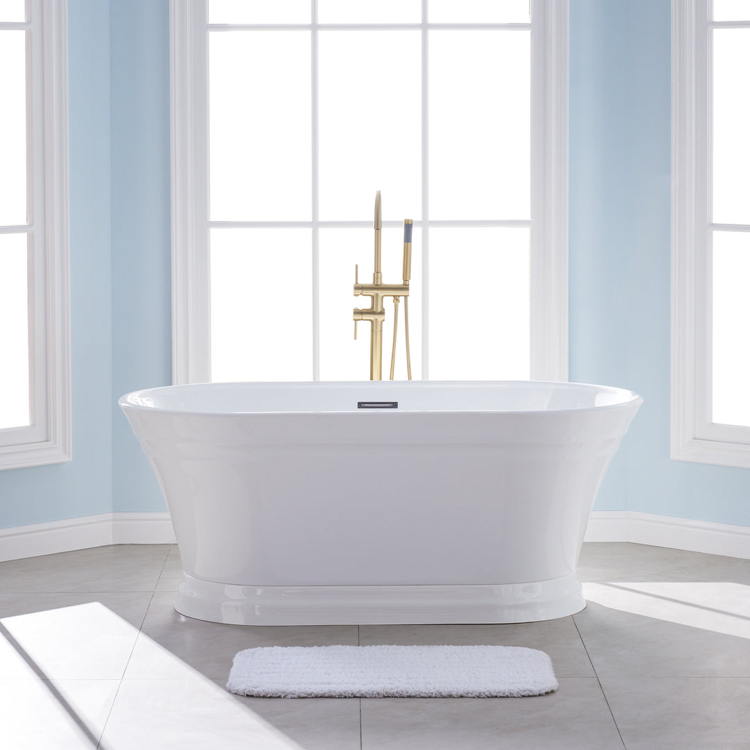 59" Acrylic Freestanding Soaking Bathtub in White with Overflow and Drain