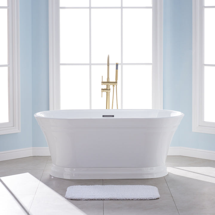 59" Acrylic Freestanding Soaking Bathtub in White with Overflow and Drain