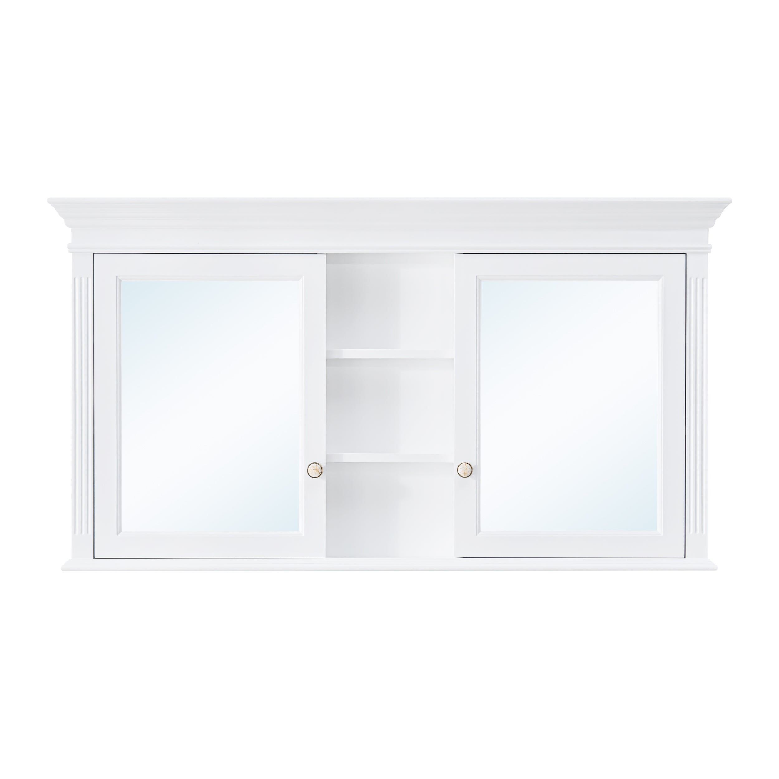 55 in. W x 30 in. H Rectangular Solid Wood Surface-Mount Medicine Cabinet with Mirror in White