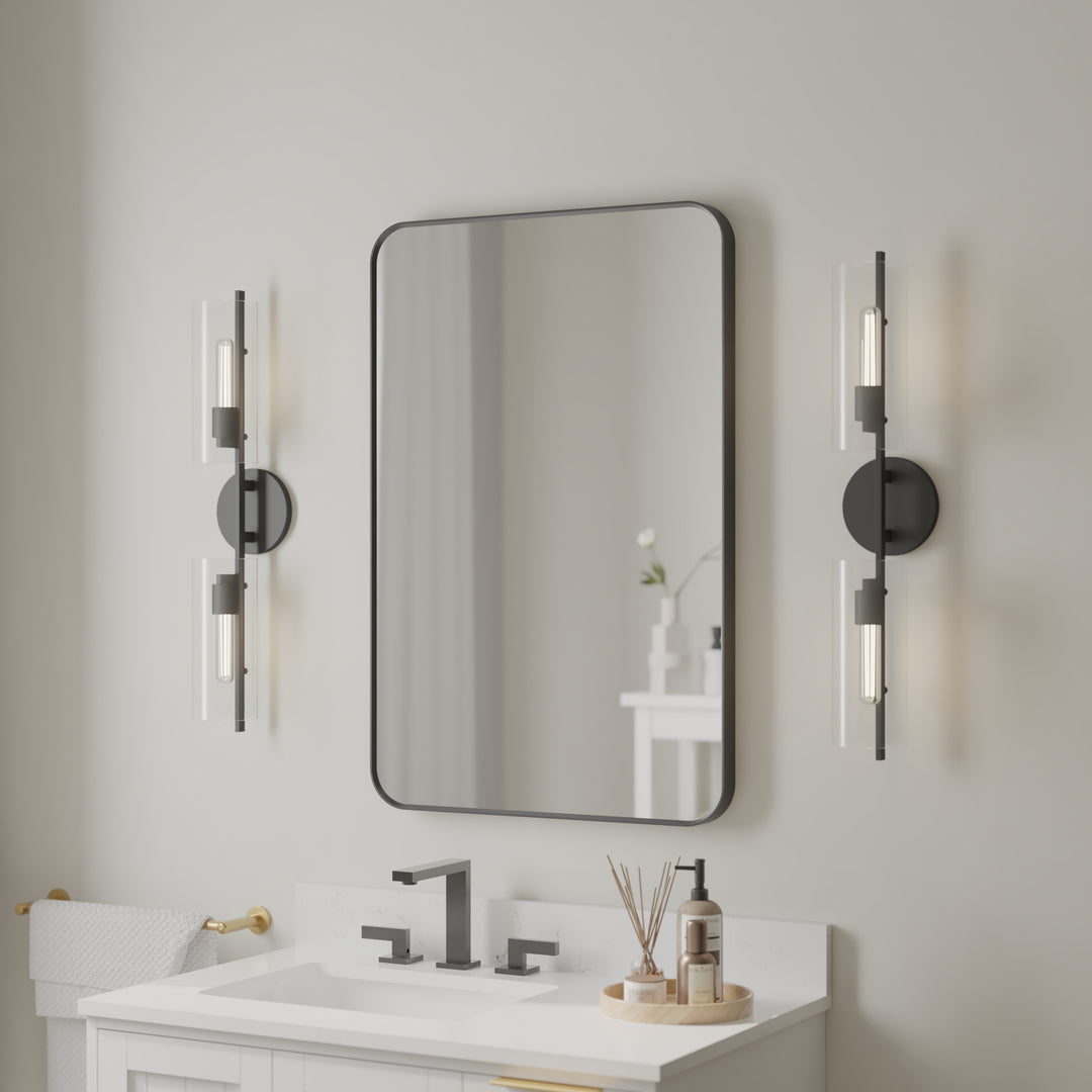 24-in W x 36-in H Black Rectangular Framed Bathroom Vanity Mirror