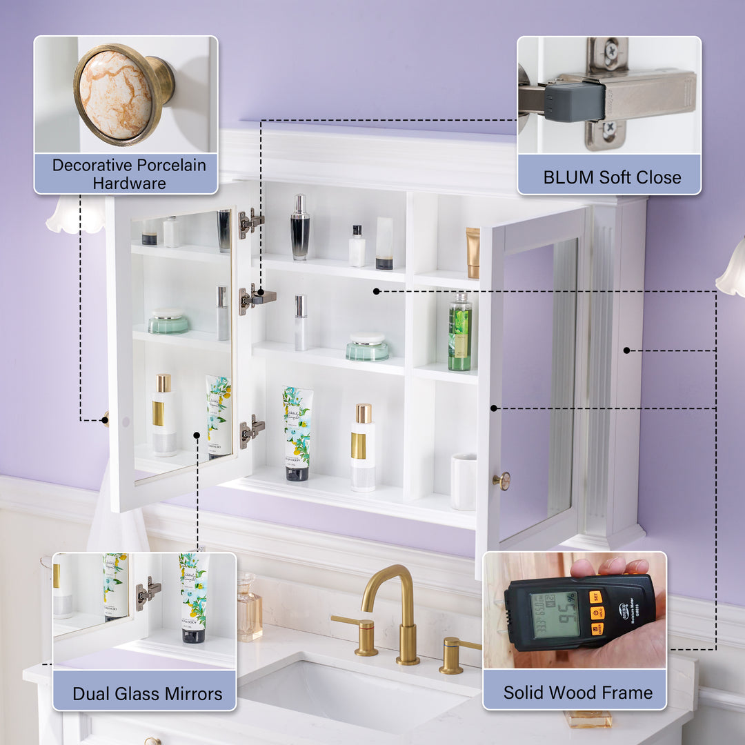 40 in. W x 30 in. H Rectangular Solid Wood Surface-Mount Medicine Cabinet with Mirror in White