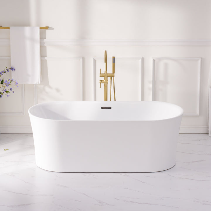 67" Acrylic Freestanding Soaking Bathtub in White with Overflow and Drain