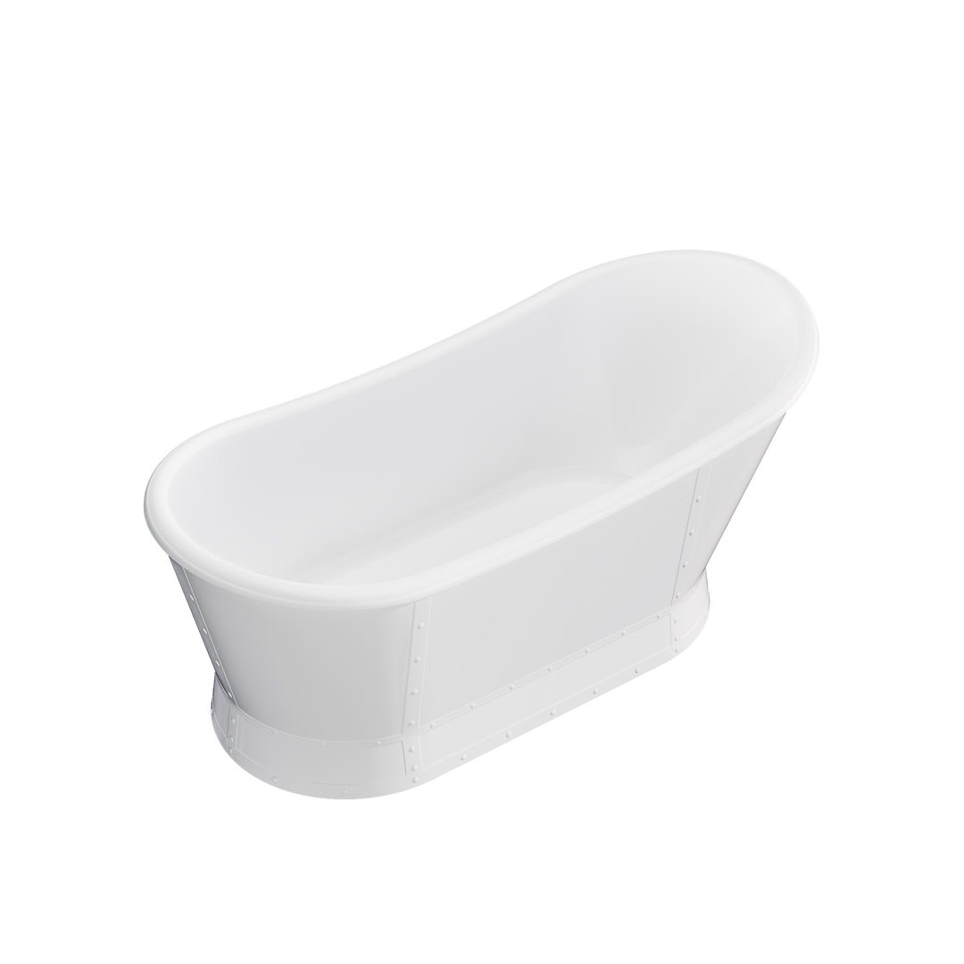 66" Freestanding Glossy White Acrylic Bathtub with Slotted Overflow and Drain