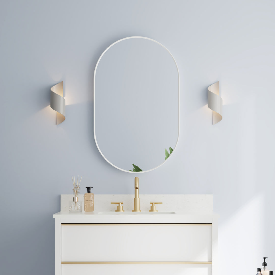 24 in. W x 40 in. H Oval Framed Wall Mount Bathroom Vanity Mirror in White