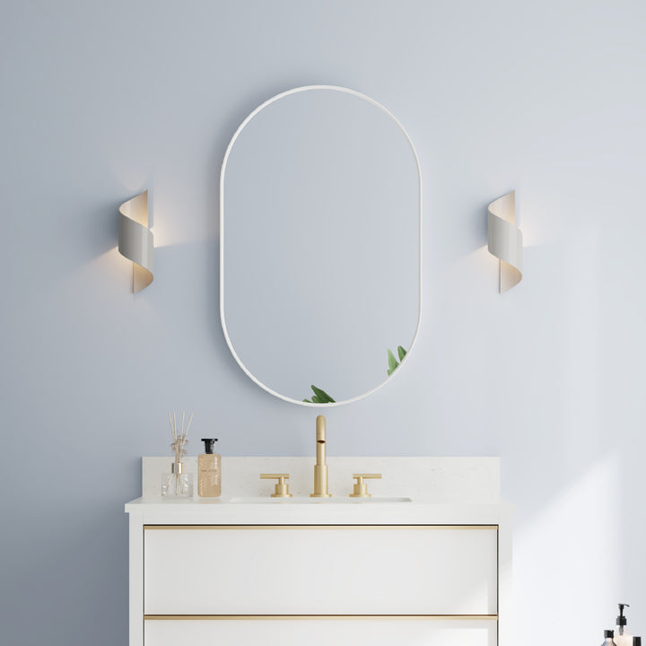 24 in. W x 40 in. H Oval Framed Wall Mount Bathroom Vanity Mirror in White