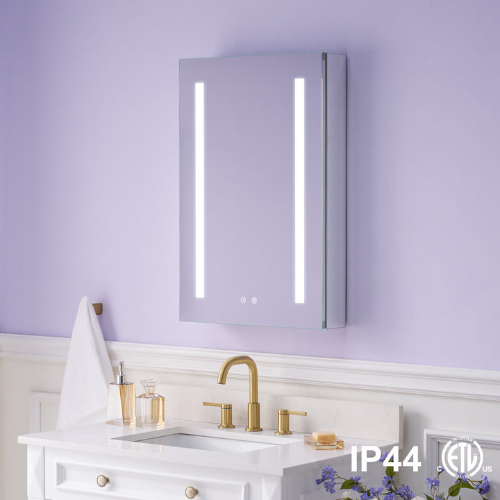 20 in.x 30 in. LED Lighted Surface/Recessed Mount Mirror Medicine Cabinet with Outlet Left Side