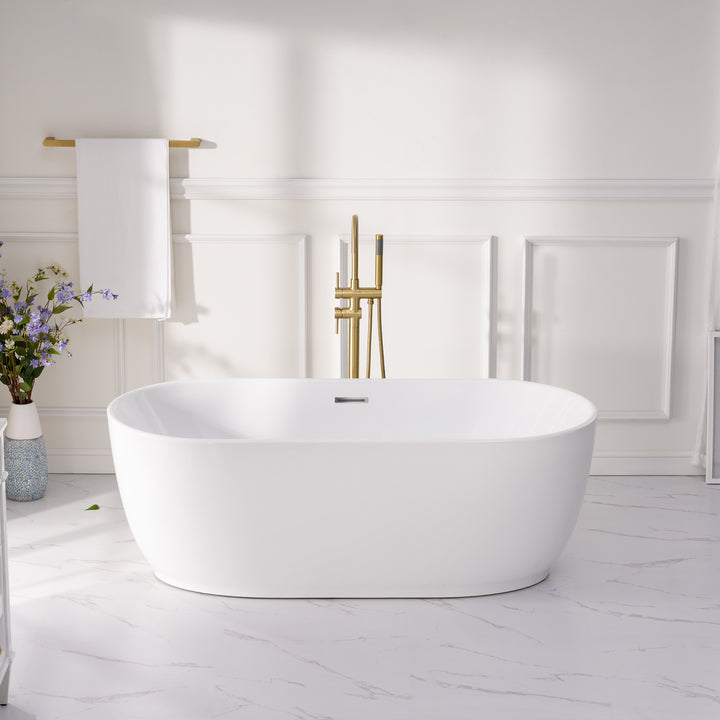 67" Acrylic Freestanding Soaking Bathtub in White with Overflow and Drain