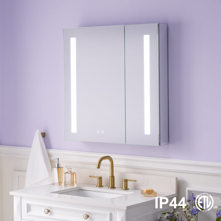 30 in. x 30 in. LED Lighted Surface/Recessed Mount Mirror Medicine Cabinet with Outlet