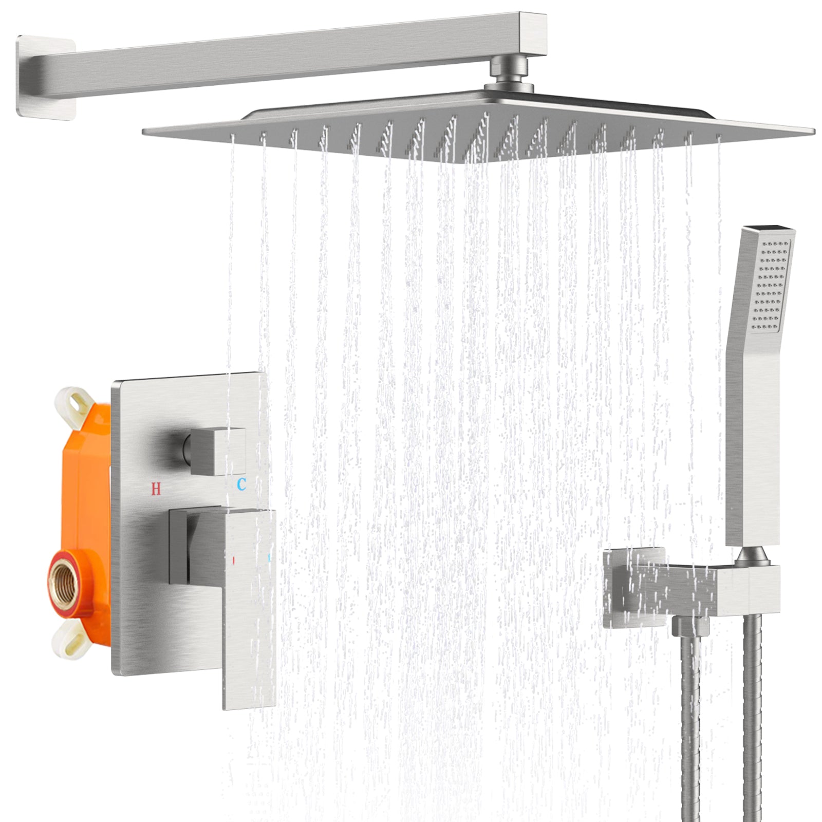 Brushed Nickel Shower System Faucet Combo Set Wall Mounted with 12'' Rainfall Shower Head