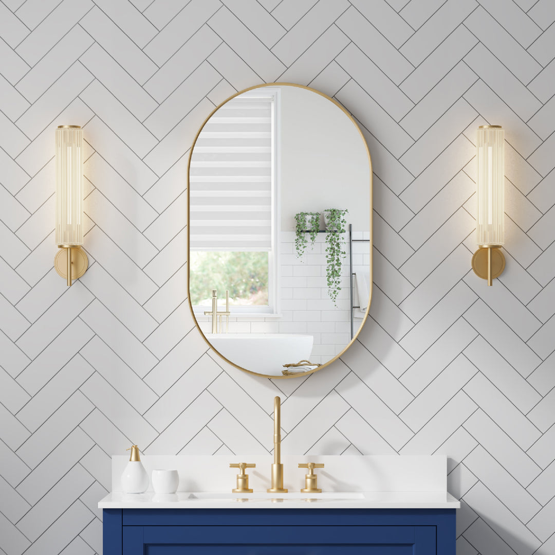 20 in. W x 32 in. H Oval Framed Wall Mount Bathroom Vanity Mirror in Brushed Gold