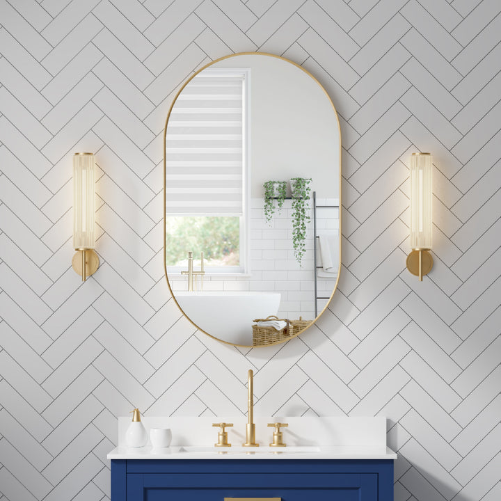 24 in. W x 40 in. H Oval Framed Wall Mount Bathroom Vanity Mirror in Brushed Gold