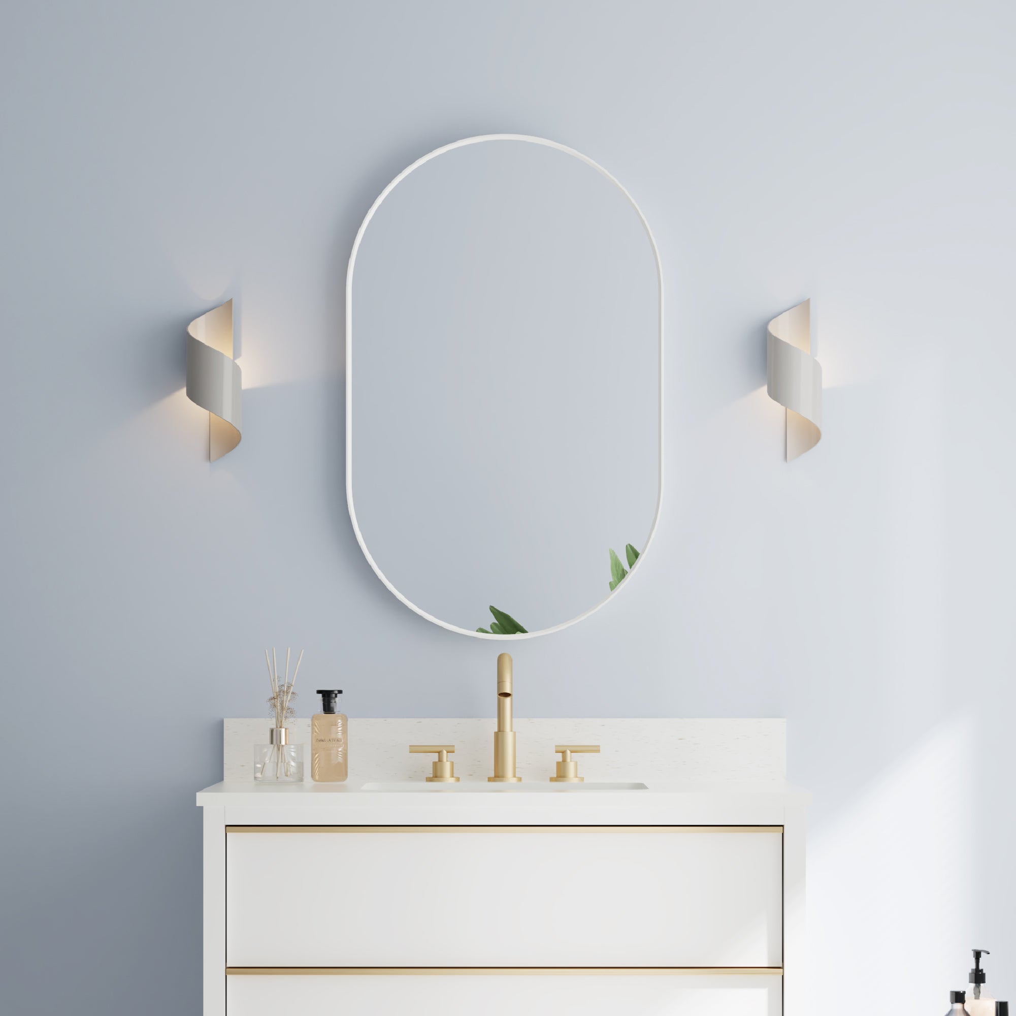 20 in. W x 32 in. H Oval Framed Wall Mount Bathroom Vanity Mirror in White