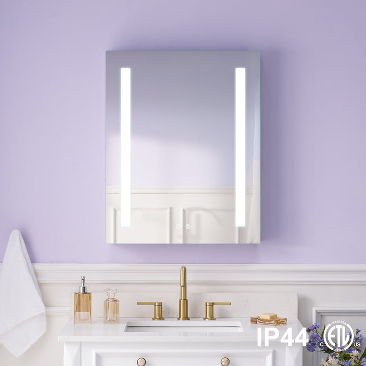 24 in. x 30 in. LED Lighted Surface/Recessed Mount Mirror Medicine Cabinet with Outlet left Side