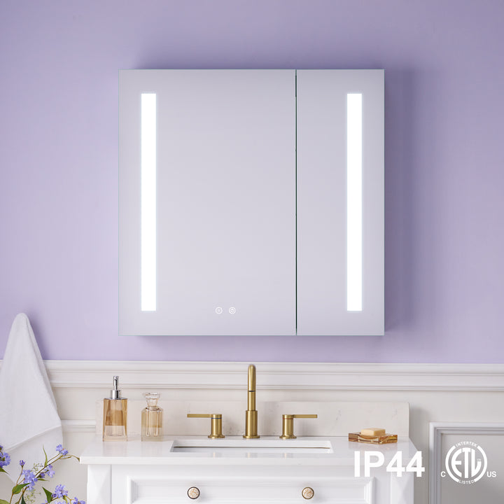 30 in. x 30 in. LED Lighted Surface/Recessed Mount Mirror Medicine Cabinet with Outlet