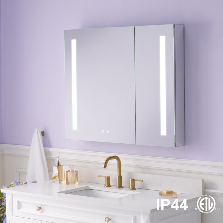 36 in. x 30 in. LED Lighted Surface/Recessed Mount Mirror Medicine Cabinet with Outlet