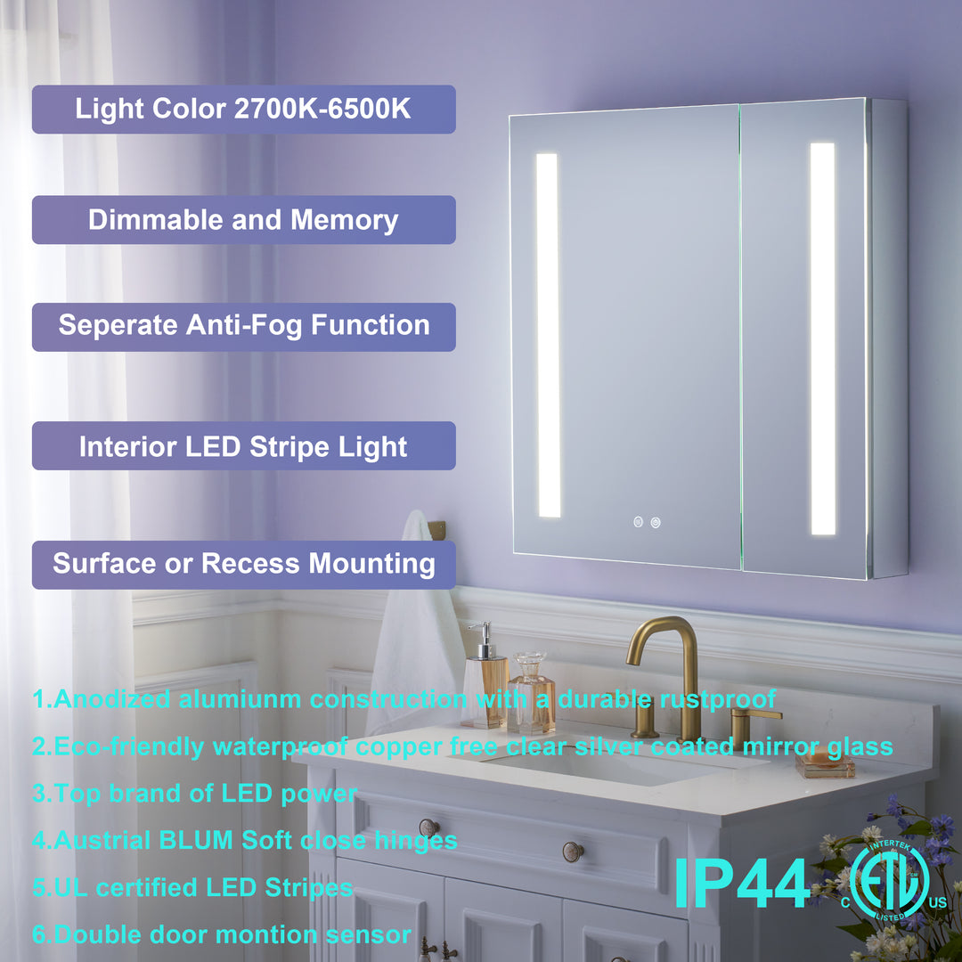 30 in. x 30 in. LED Lighted Surface/Recessed Mount Mirror Medicine Cabinet with Outlet