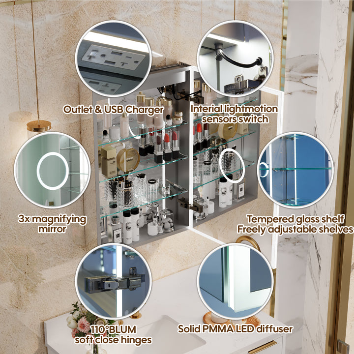 20 in. x 30 in. Rectangular Recessed/Surface Mount Right Medicine Cabinet with Mirror and LED Light