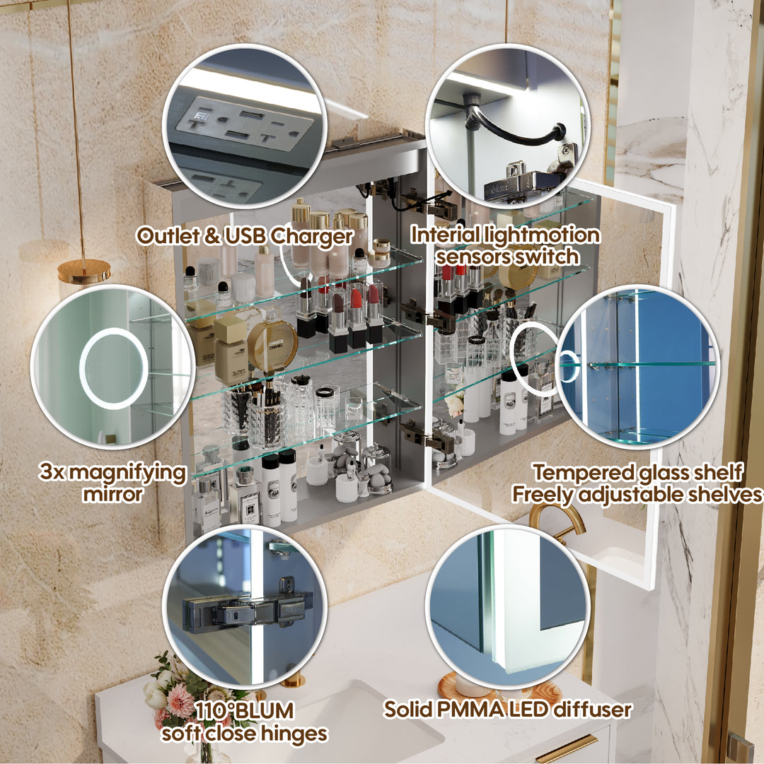 24 in. x 30 in. Rectangular Recessed/Surface Mount Left Medicine Cabinet with Mirror and LED Light