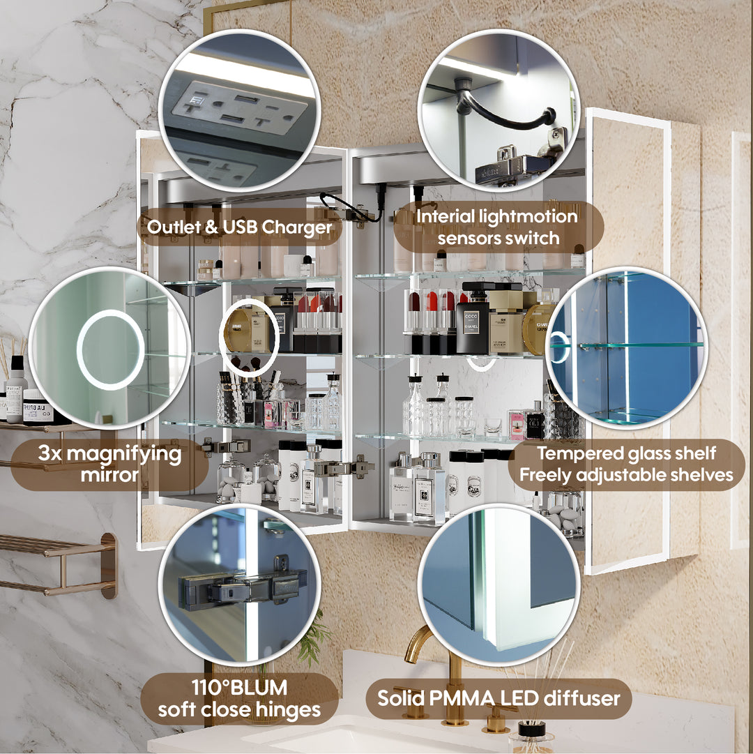 30 in. x 30 in. Rectangular Recessed/Surface Mount Medicine Cabinet with Mirror and LED Light