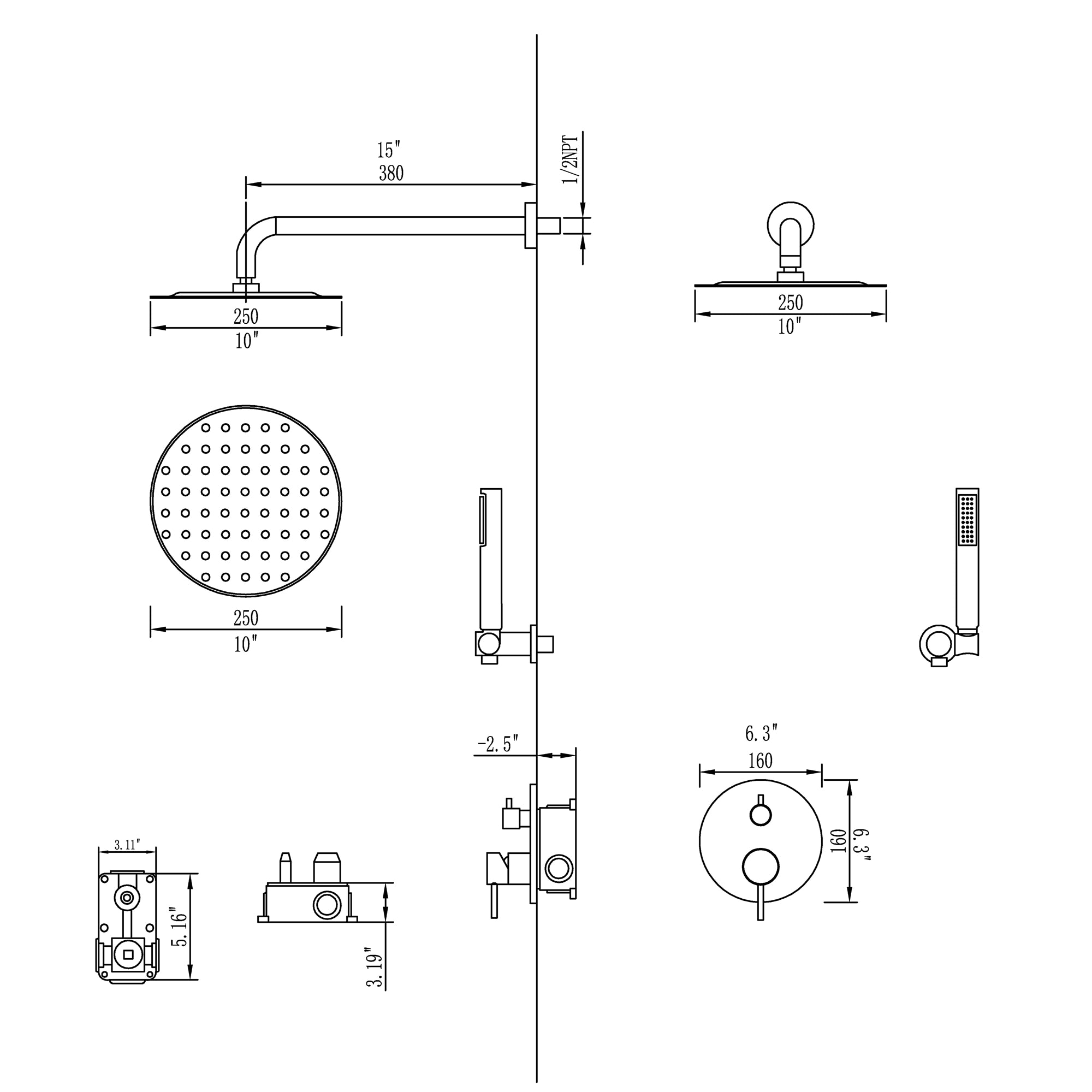 10 inch Shower Head Complete Shower System with Rough-in Valve