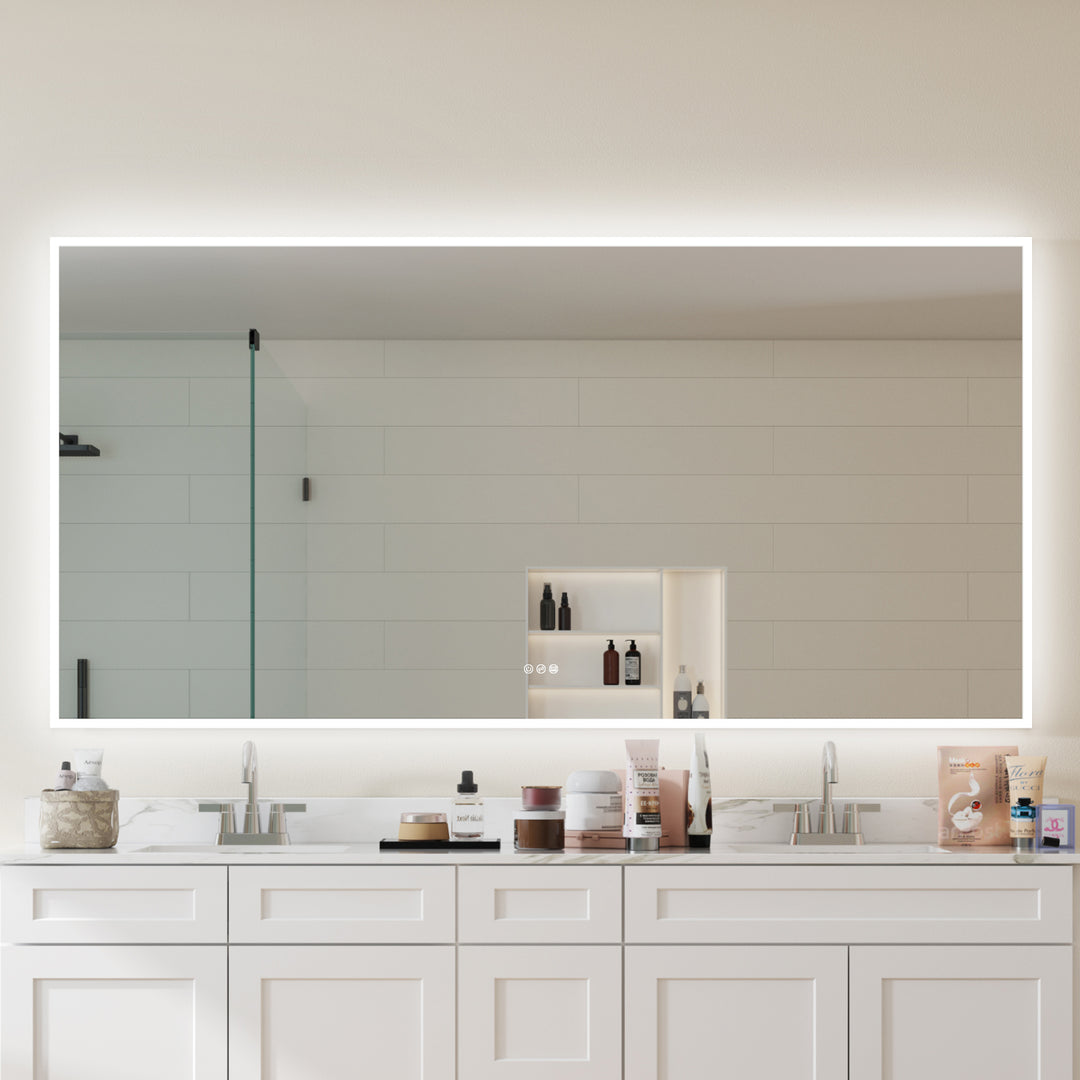 84 in. W x 42 in. H Rectangular Frameless Anti-Fog LED Illuminated Dimmable Wall Mount Premium Bathroom Vanity Mirror