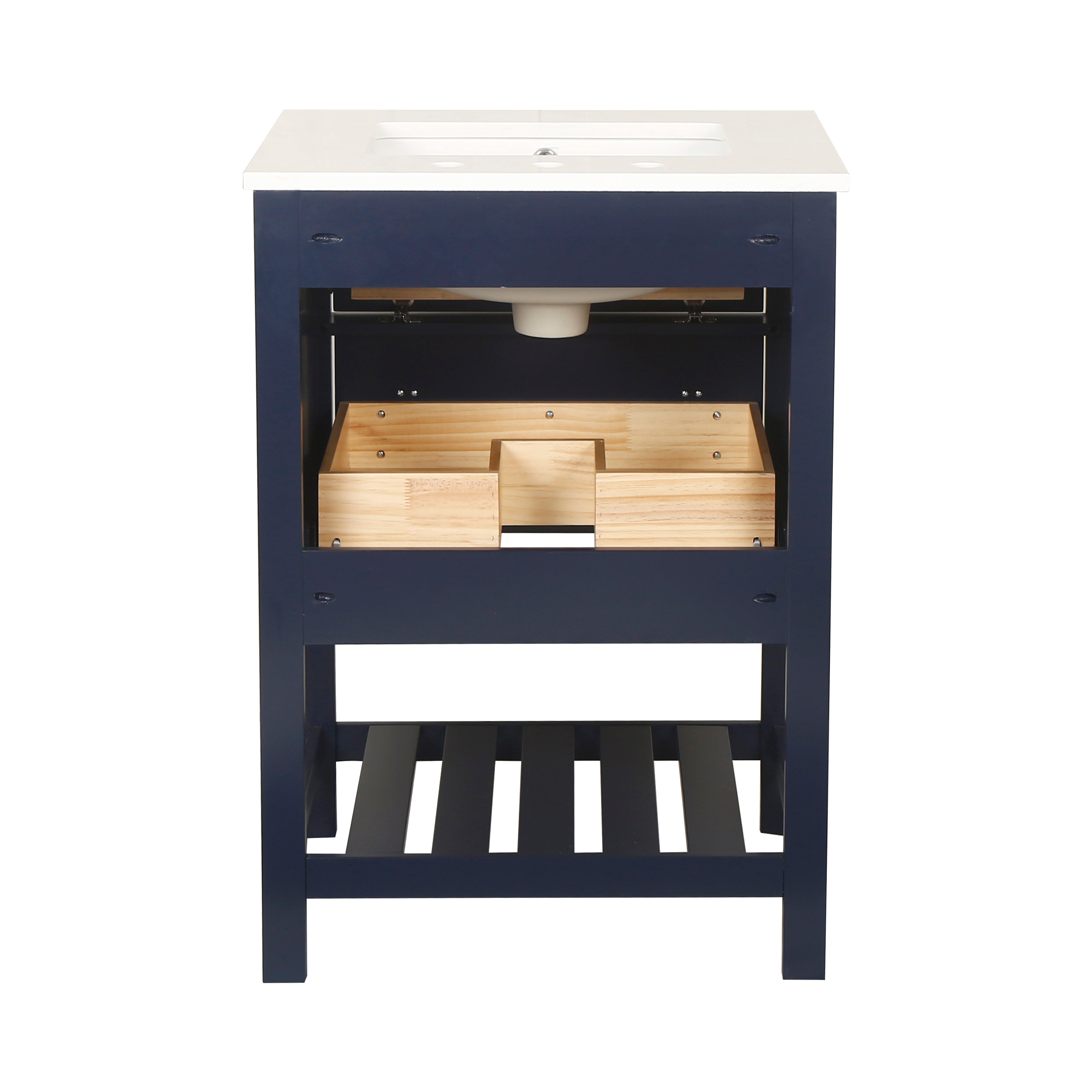 24" Undermount Single Sink Freestanding Bathroom Vanity with White Top in Navy Blue