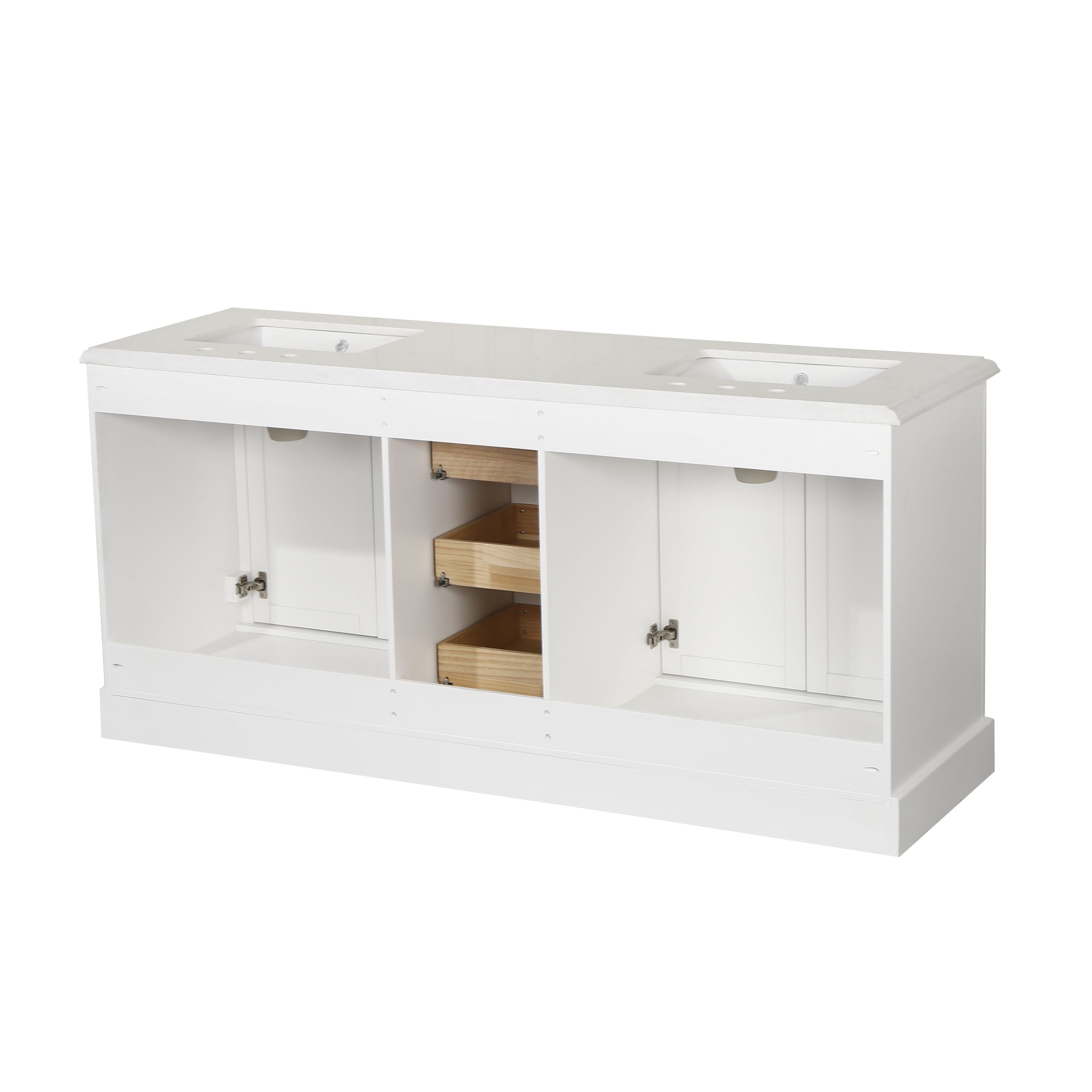 72" Undermount Double Sinks Freestanding Bathroom Vanity with White Top in White