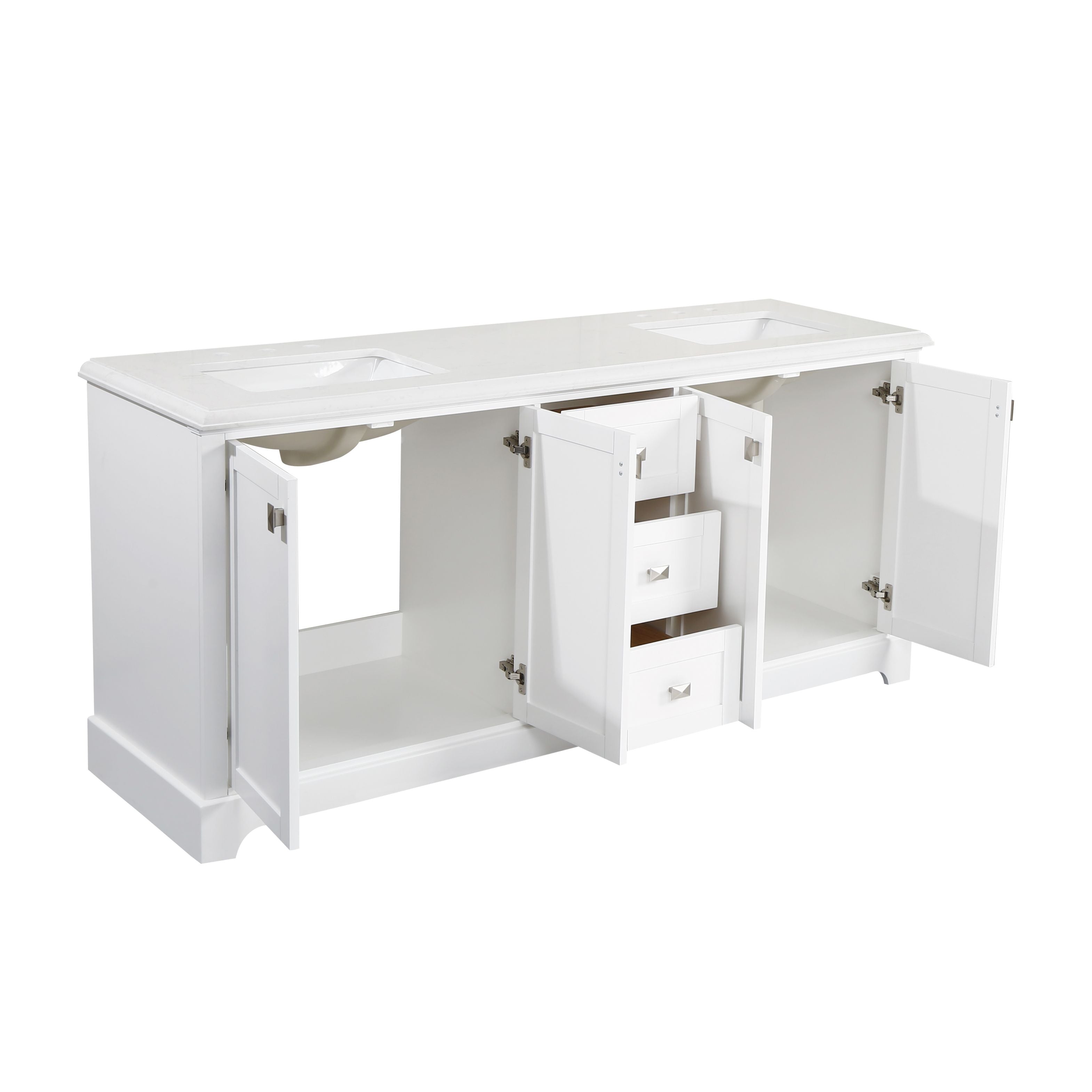 72" Undermount Double Sinks Freestanding Bathroom Vanity with White Top in White