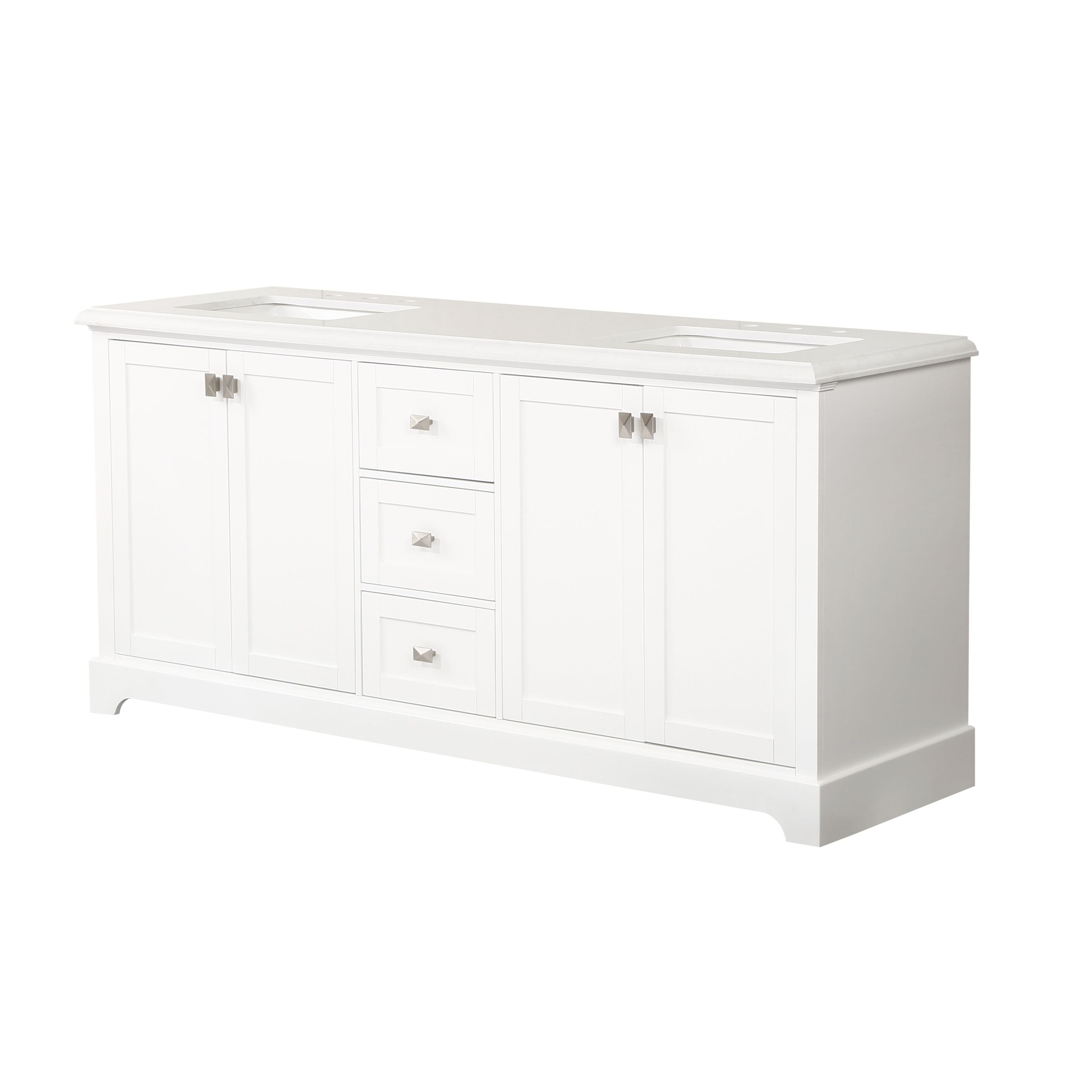 72" Undermount Double Sinks Freestanding Bathroom Vanity with White Top in White