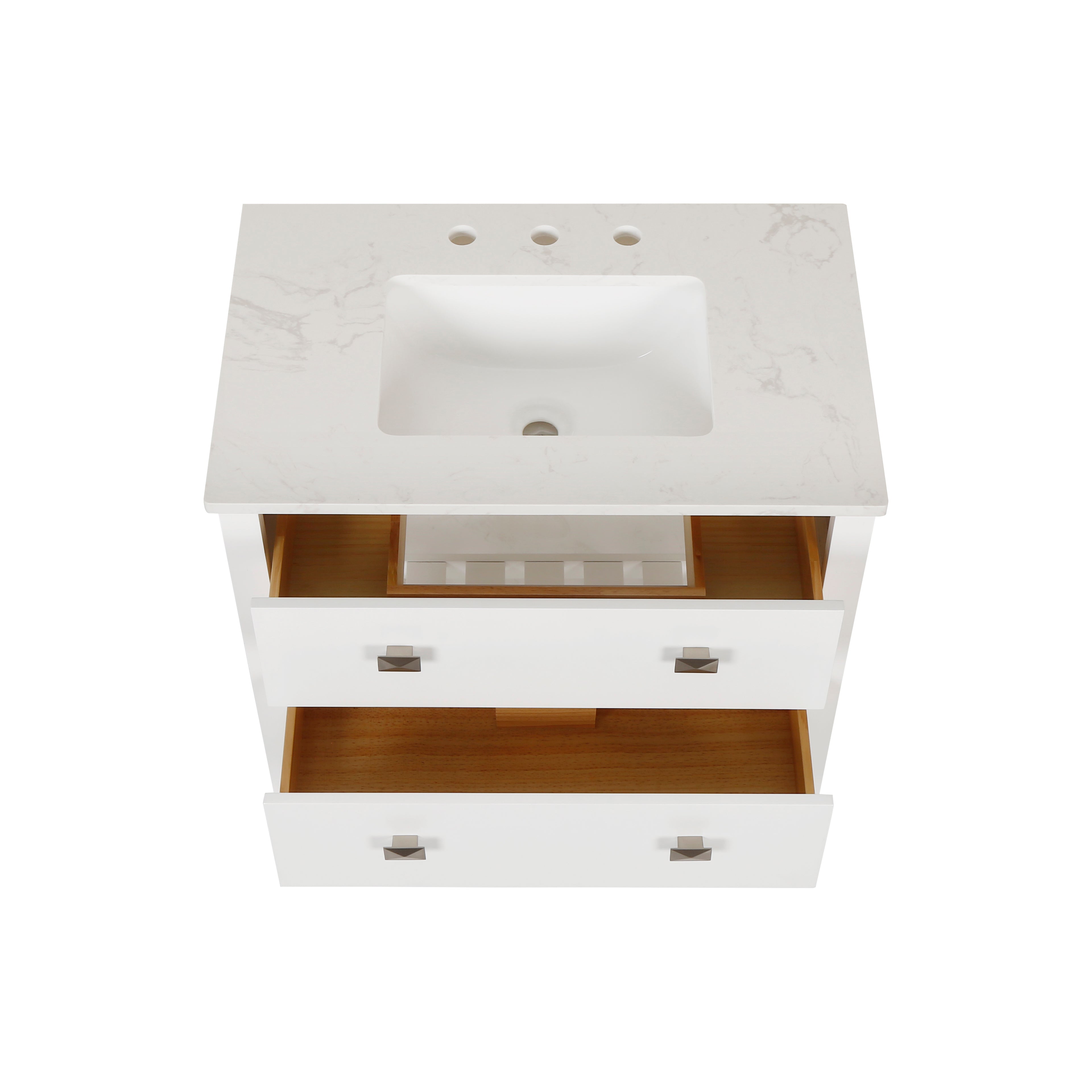 30" Undermount Single Sink Freestanding Bathroom Vanity with White Top in White