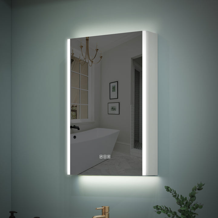 20 in. x 30 in.  Lighted LED Fog Free Surface Mount Silver Mirrored Soft Close Left Medicine Cabinet