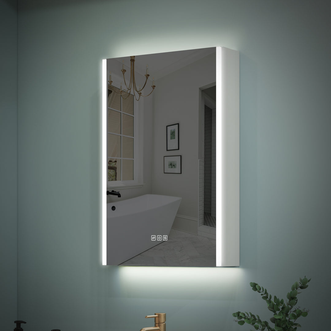 20 in. x 30 in.  Lighted LED Fog Free Surface Mount Silver Mirrored Soft Close Right Medicine Cabinet