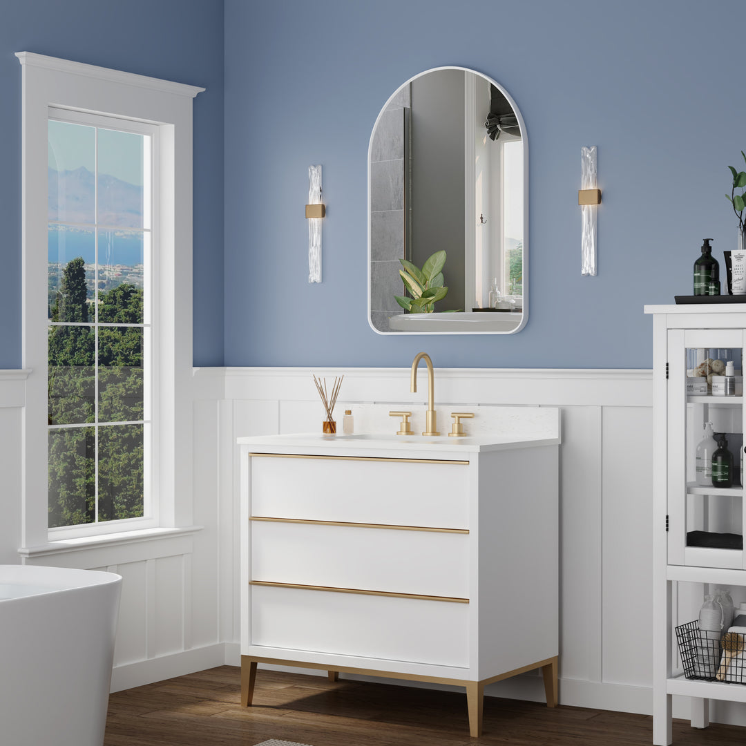 24 in. W x 36 in. H Arched Aluminum Framed Wall Bathroom Vanity Mirror in White