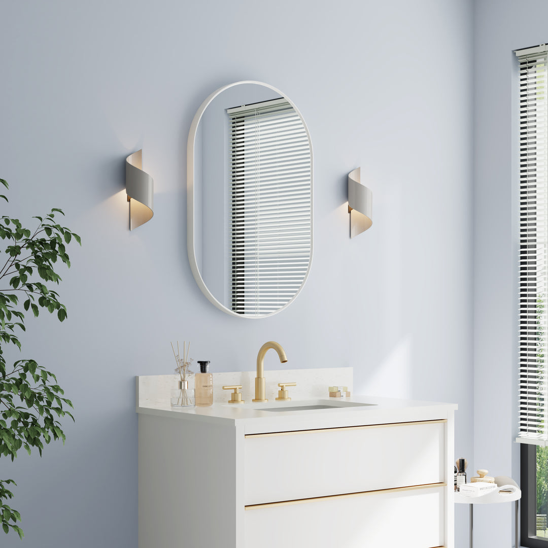 20 in. W x 32 in. H Oval Framed Wall Mount Bathroom Vanity Mirror in White