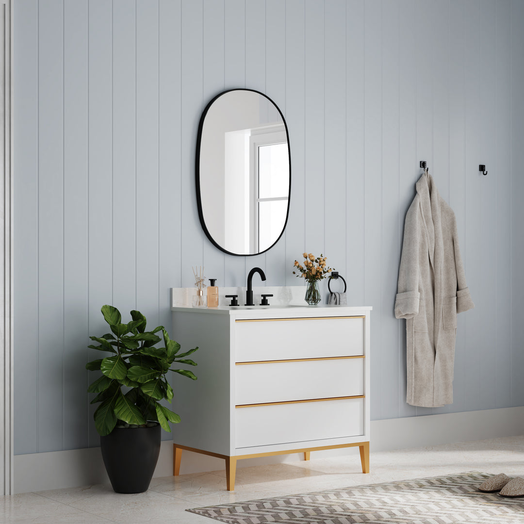 24 in. W. x 36 in. H Oval Framed Wall Bathroom Vanity Mirror in Matte Black