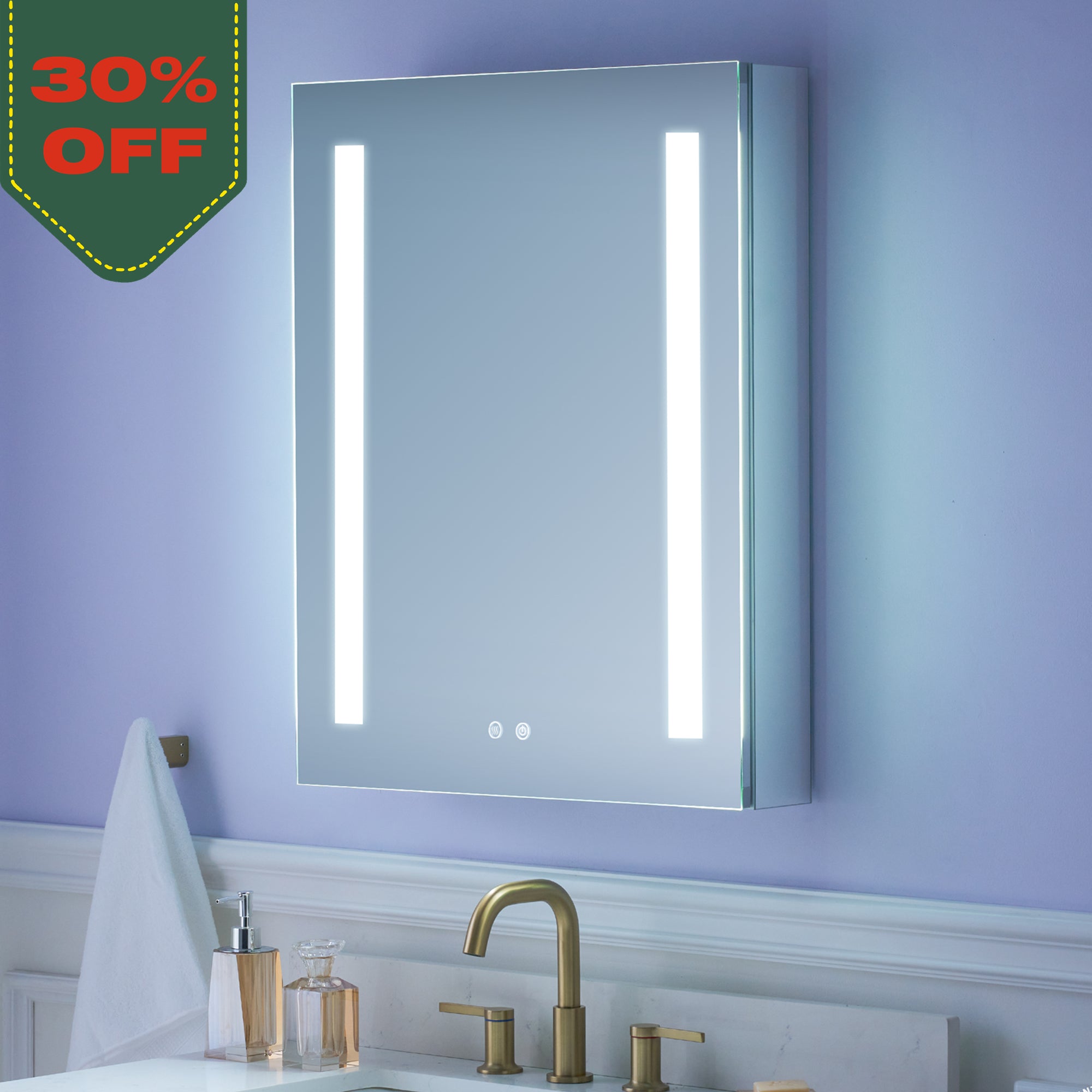 24 in. x 30 in. LED Lighted Surface/Recessed Mount Mirror Medicine Cabinet with Outlet left Side