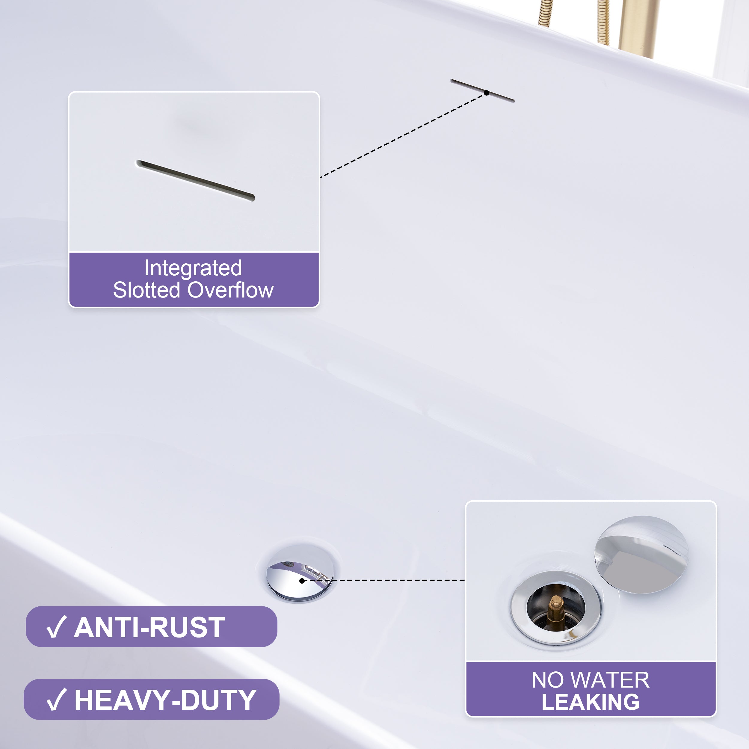 67" Freestanding Glossy White Acrylic Bathtub with Integrated Overflow