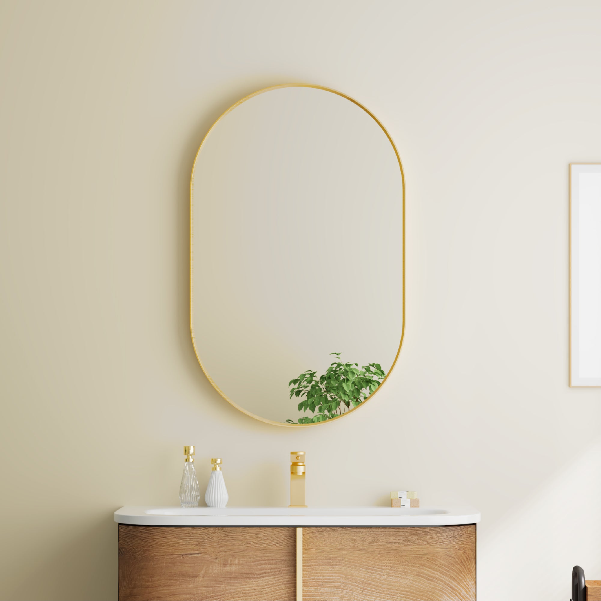 20 in. W x 32 in. H Oval Framed Wall Mount Bathroom Vanity Mirror in Brushed Gold