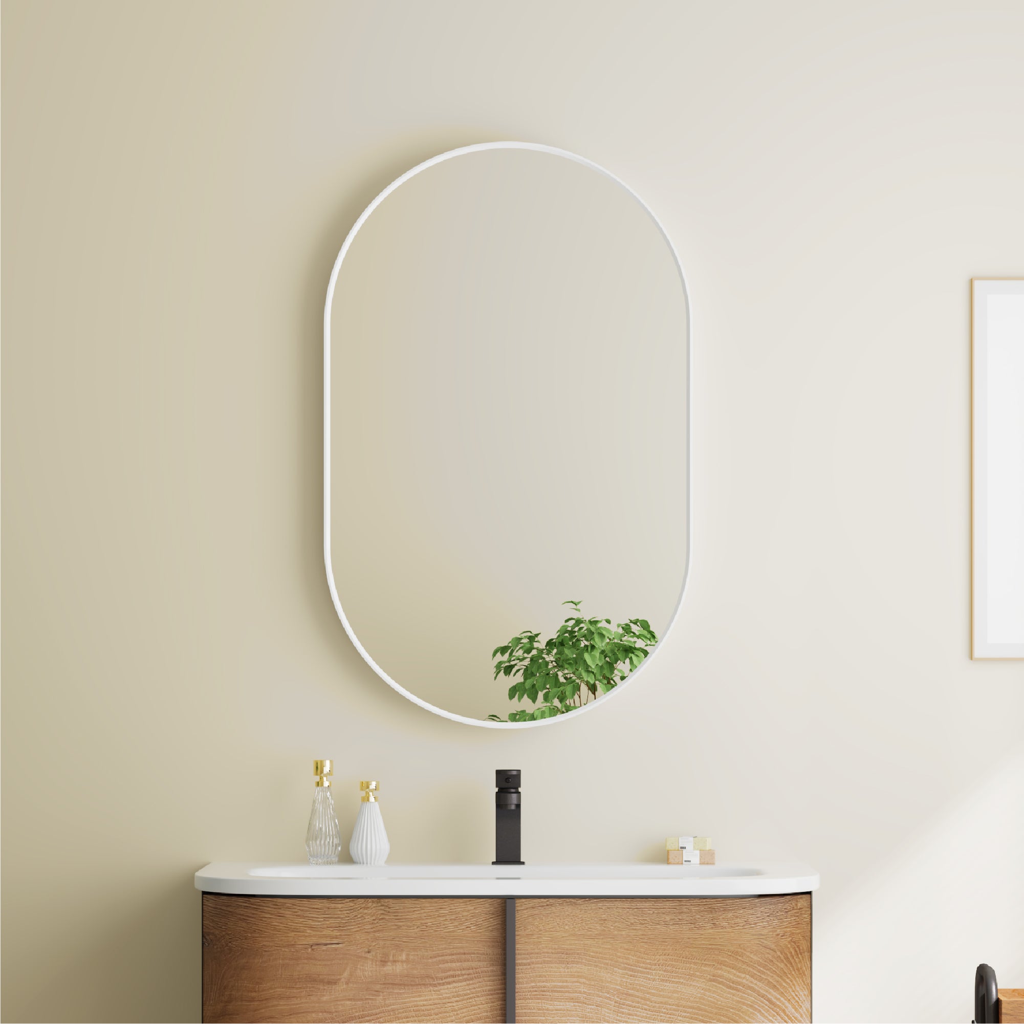 20 in. W x 32 in. H Oval Framed Wall Mount Bathroom Vanity Mirror in White