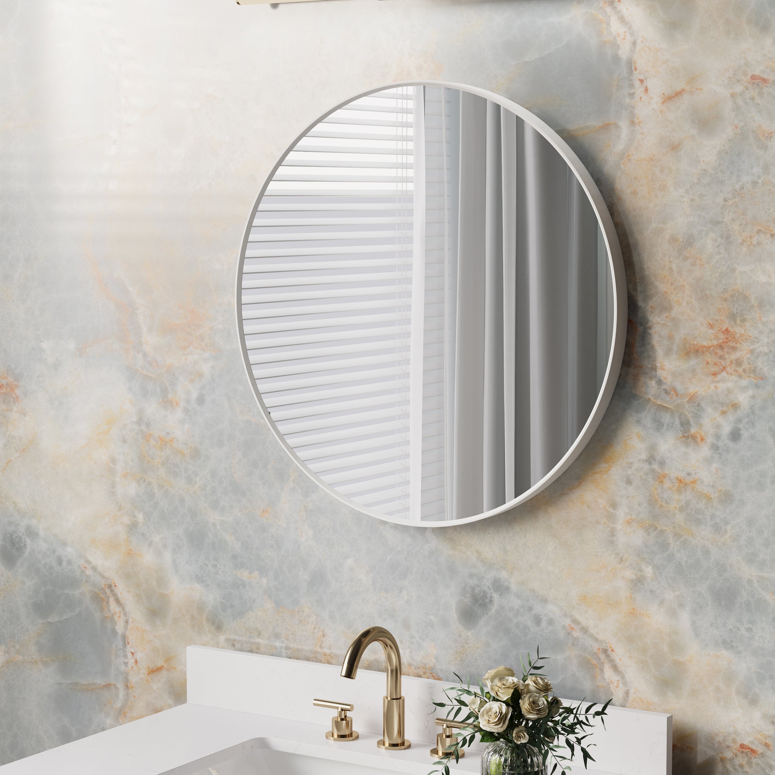 28 in. W x 28 in. H White Modern Bathroom Mirror Round Framed Aluminum Wall Mirror