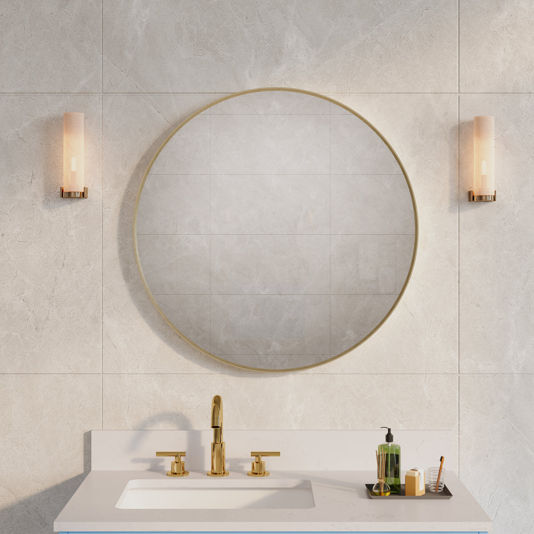 28 in. W x 28 in. H Brushed Gold Modern Bathroom Mirror Round Framed Aluminum Wall Mirror