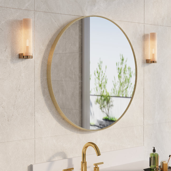 28 in. W x 28 in. H Brushed Gold Modern Bathroom Mirror Round Framed Aluminum Wall Mirror