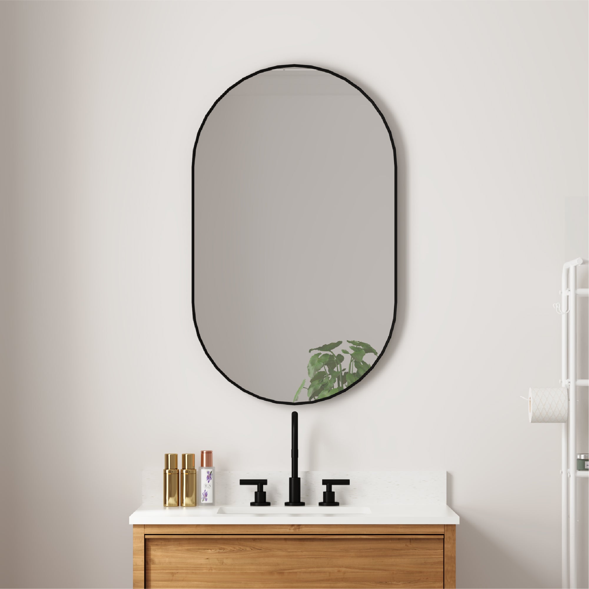 24 in. W x 40 in. H Oval Framed Wall Mount Bathroom Vanity Mirror in Matte Black