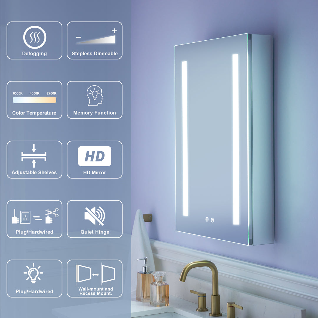 20 in. x 30 in. LED Lighted Surface/Recessed Mount Mirror Medicine Cabinet with Outlet Right Side