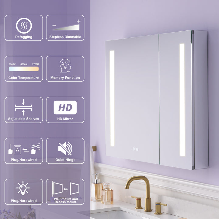 36 in. x 30 in. LED Lighted Surface/Recessed Mount Mirror Medicine Cabinet with Outlet