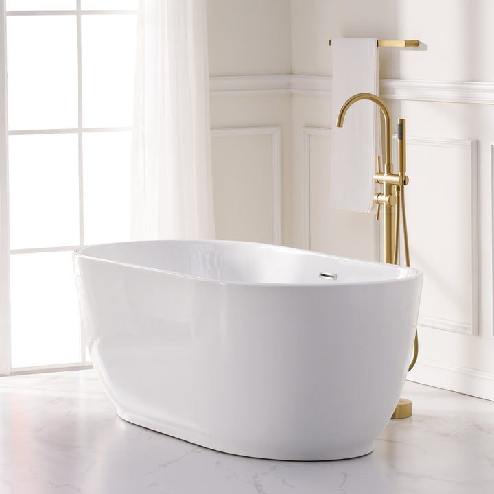 67" Acrylic Freestanding Soaking Bathtub in White with Overflow and Drain